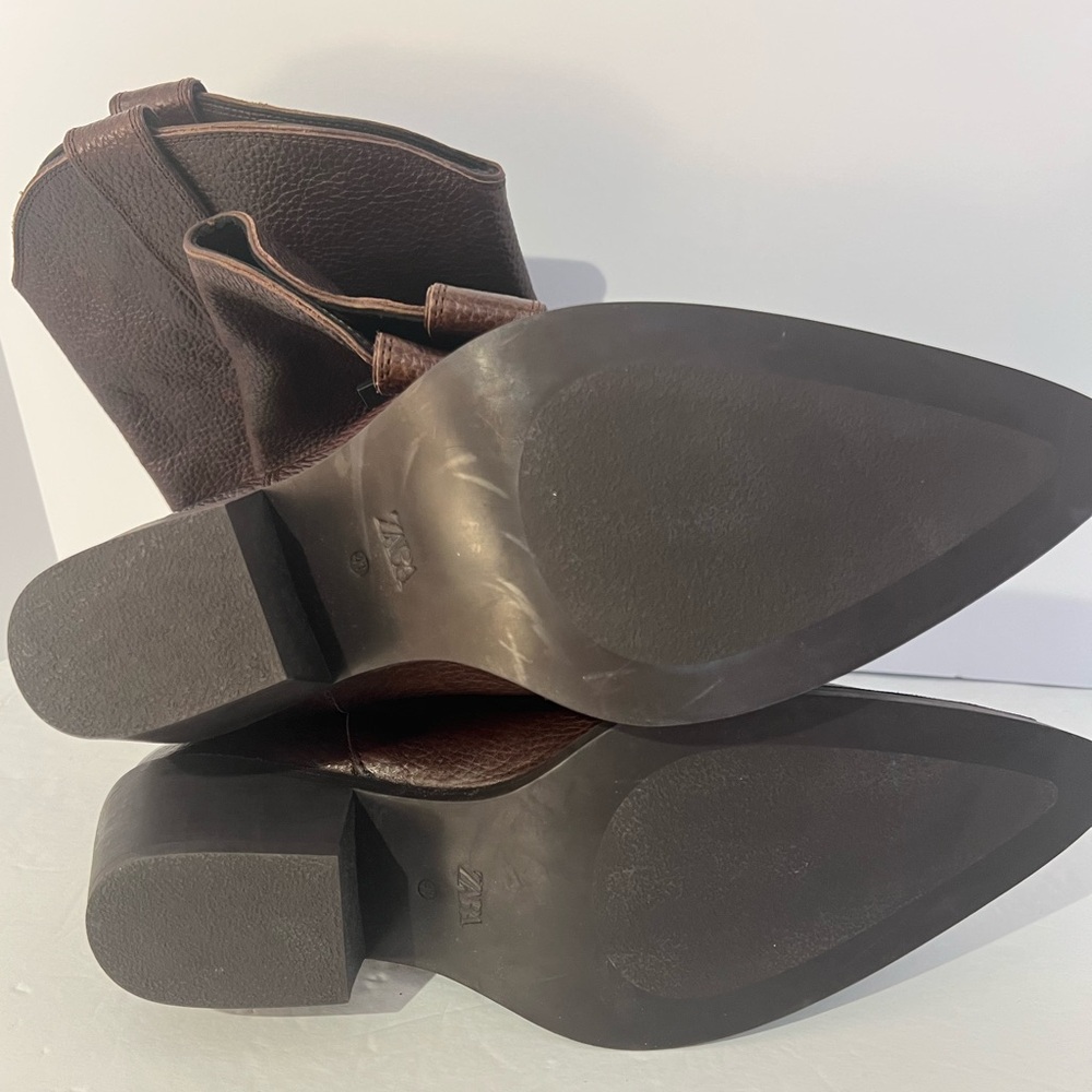 ZARA Leather Tall Pull-on Cowboy Boots. Size 10. New - Picture 15 of 16
